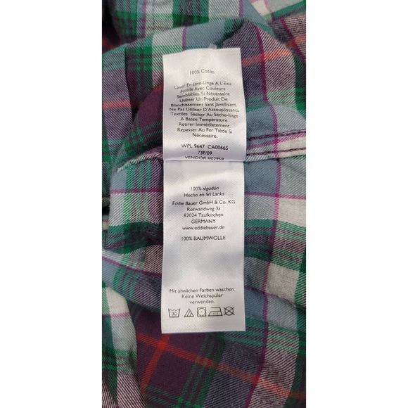 Eddie Bauer Button Down Flannel Women's S Petie Plaid Purple & Green 100% Cotton - Picture 13 of 15